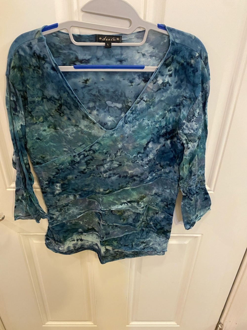Dunau Blue-Green Surplice V-Neck Blouse